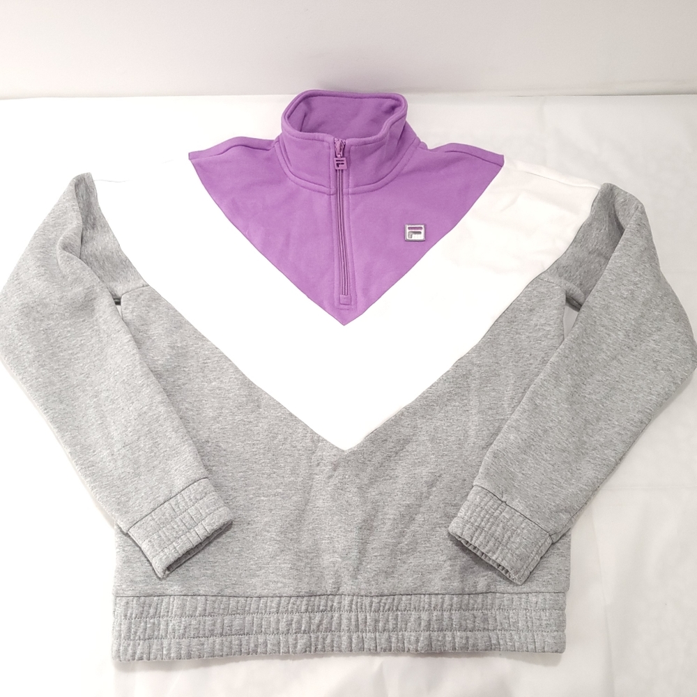 Fila Lilac White & Light Gray Cloth Cropped Track Jacket Sz Small